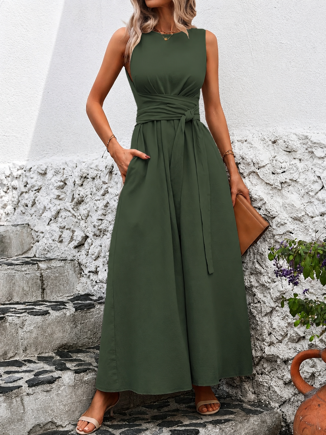 CASUAL TIE-BACK SLEEVELESS DRESS